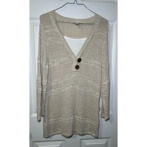 Christopher & Banks Women Long Sleeve 2 Button V Neck Sweater Beige Size Medium